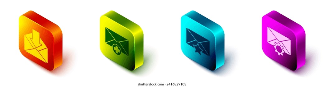 Set Isometric Envelope, Received message concept, Envelope with star and Envelope setting icon. Vector