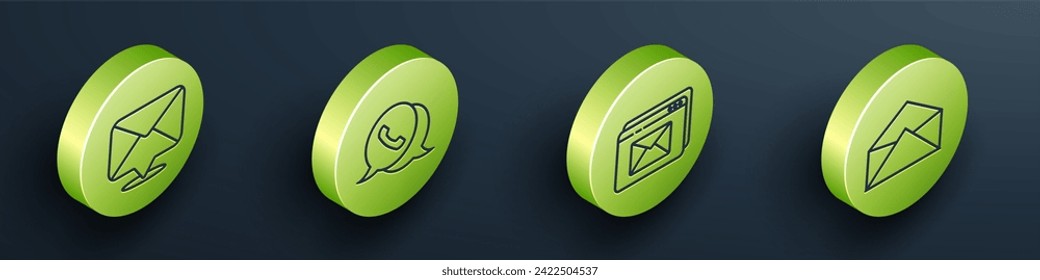 Set Isometric Envelope, Telephone with speech bubble chat, Website and envelope and Envelope icon. Vector