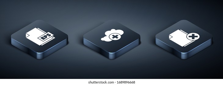 Isometrisches EPS-Dateidokument festlegen, Dateidokument löschen und Cloud-Symbol hinzufügen. Vektorillustration