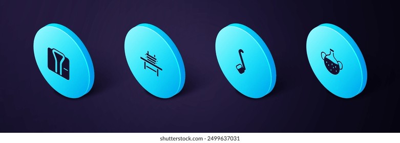 Set Isometric Essential oil bottle, Sauna ladle, bench with bucket and Bathrobe icon. Vector