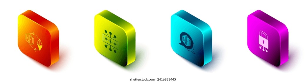 Setzen Sie Isometric Ethereum Austausch NFT, Cyber-Sicherheit, Digital Kryptokunst und Symbol. Vektorgrafik
