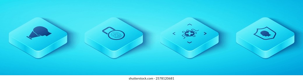 Set Isometric Face recognition, Fingerprint with lock, User protection and Rejection voice icon. Vector