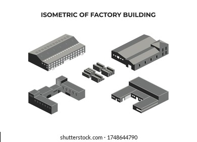 set isometric of factory building or harbor, isolated vector image for your business, presentation and land mark with black and white color. 
