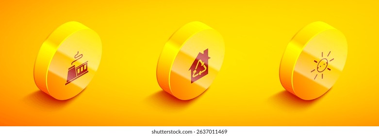 Set Isometric Factory, Eco House with recycling and Solar energy panel icon. Vector