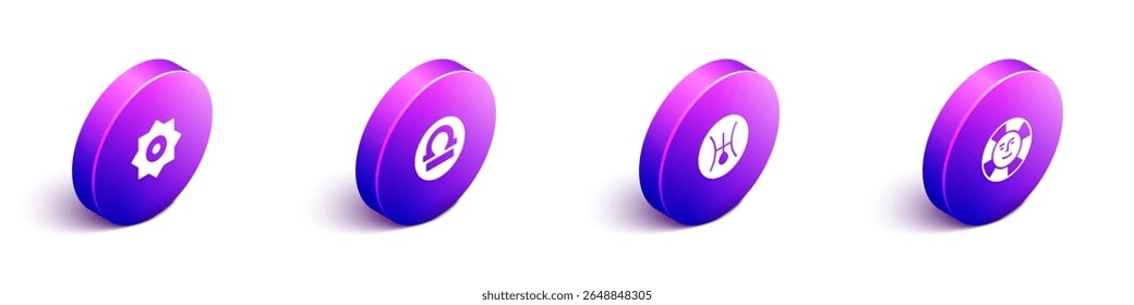 Set Isometric Falling star, Libra zodiac, Symbol Uranus and Sun icon. Vector