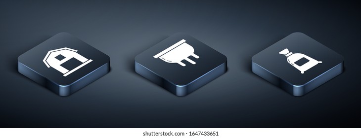 Set Isometric Farm House concept, Bag of flour and Udder icon. Vector