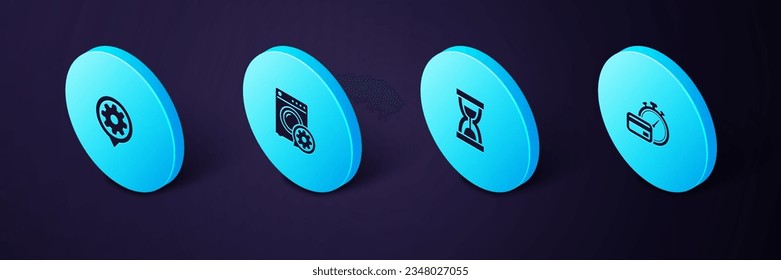 Ajuste pagos rápidos isométricos, vidrio de color antiguo con arena, ajuste de lavaparabrisas e icono Ajuste. Vector