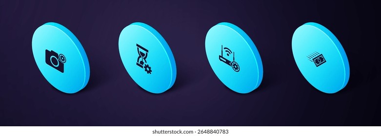 Set Isometric Fast payments, Router and wi-fi setting, Hourglass and Photo camera icon. Vector