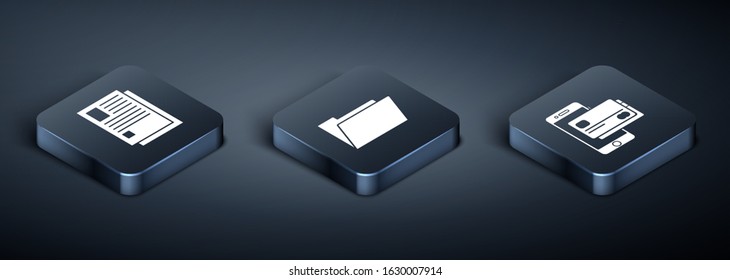 Set Isometric File document, Mobile phone and credit card and Document folder icon. Vector