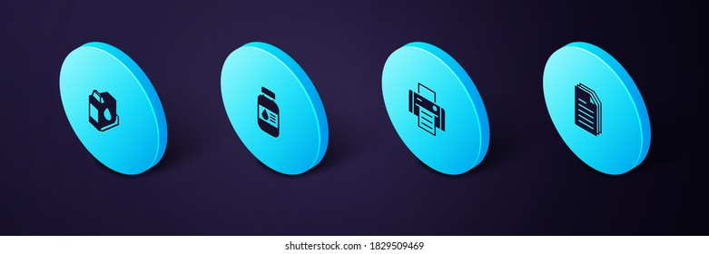 Set Isometric File document, Printer, ink bottle and cartridge icon. Vector.