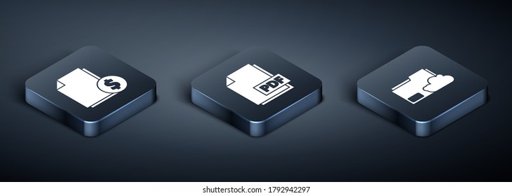 Set Isometric Finance Document, Cloud Storage Text Document Folder And PDF File Document Icon. Vector