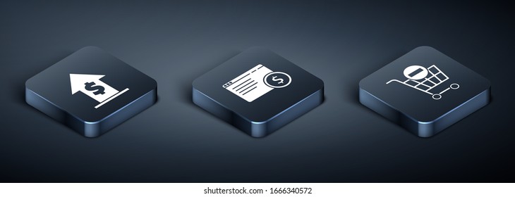 Set Isometric Financial growth and coin, Remove shopping cart and Online shopping on screen icon. Vector
