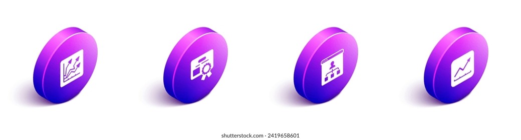 Set Isometric Financial growth increase, Certificate template, Online education and  icon. Vector