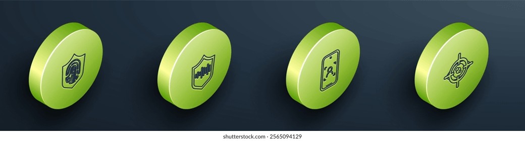 Set Isometric Fingerprint in shield, Shield voice recognition, Mobile and face and Eye scan icon. Vector