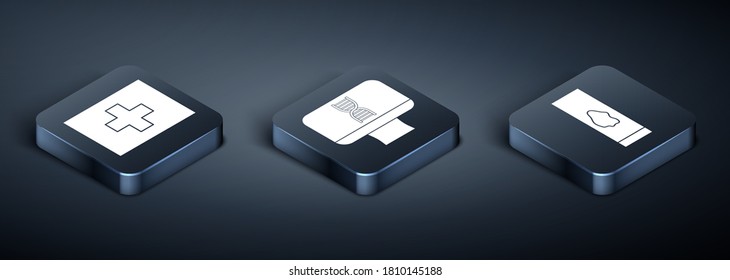 Set Isometric First aid kit, Blood test and virus and DNA spiral and computer icon. Vector