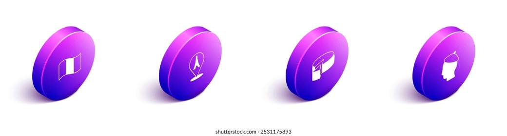 Set Isometric Flag France, Eiffel tower, Cheese and French man icon. Vector