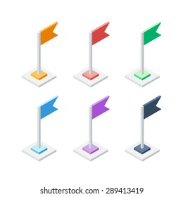 Set Of Isometric Flag Pointers. Location Marker Symbol.