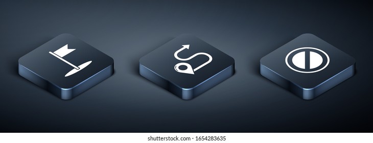 Set Isometric Flag, Stop sign and Route location icon. Vector