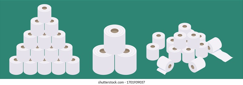 Set of isometric and flat design stacked toilet paper vector illustration