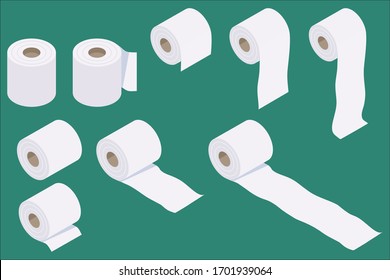 Set of isometric and flat design toilet paper vector illustration