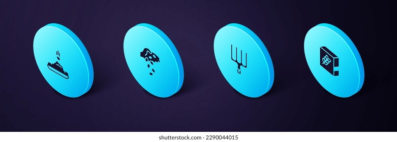 Set Isometrisches Mehlpack, Gartengartengabel, Saatgut und Symbol. Vektorgrafik