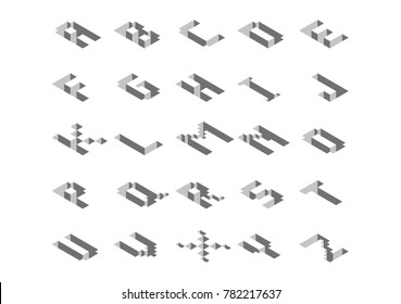 set of isometric font alphabet 3d effect, hole design - vector illustration