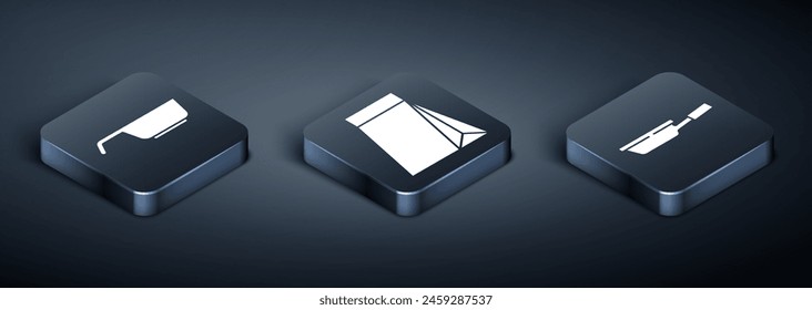 Set Isometric Frying pan, Frying pan and Bag of coffee beans icon. Vector