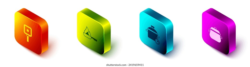 Set Isometric Frying pan, , Cooking pot and  icon. Vector
