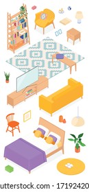 Set of isometric furniture and accessories. Vector collection. Illustration in flat design.
