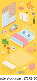 Set of isometric furniture and accessories. Vector collection. Illustration in flat design.