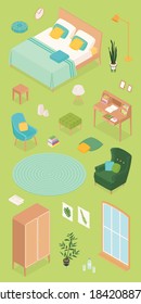 Set of isometric furniture and accessories. Vector collection. Illustration in flat design. 