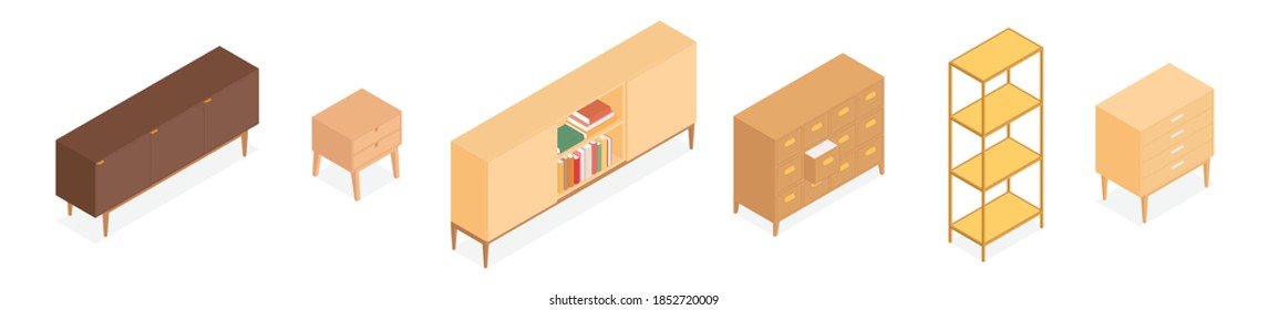 Set of isometric furniture. Vector collection. Illustration in flat design.