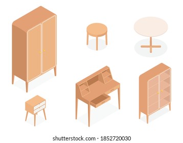 Set of isometric furniture. Vector collection. Illustration in flat design.