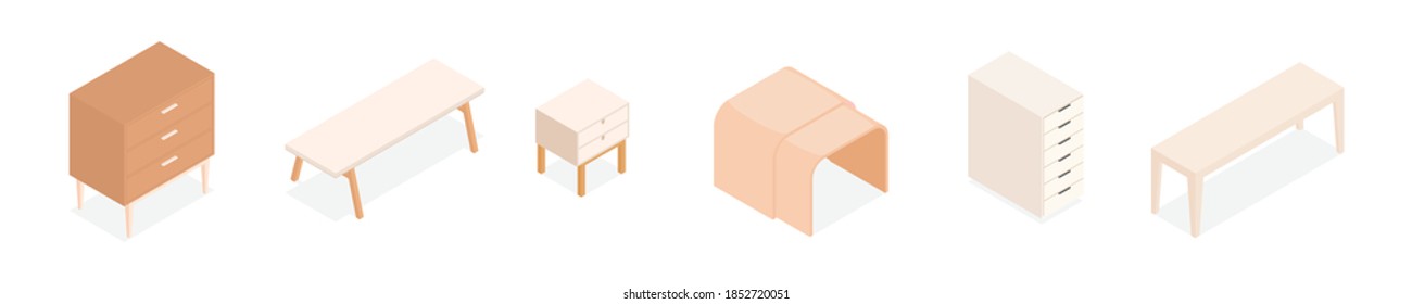Set of isometric furniture. Vector collection. Illustration in flat design.