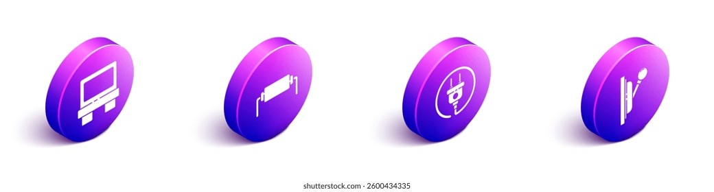 Set Isometric Fuse, Resistor electricity, Electric plug and Electrical panel icon. Vector