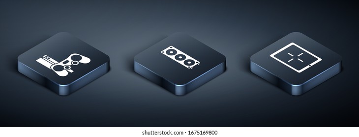 Set Isometric Game console with joystick, Tablet and Stereo speaker icon. Vector