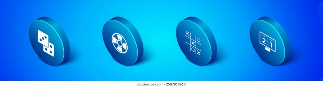 Set Isometric Game dice, Tic tac toe game, Sport mechanical scoreboard and Casino chip icon. Vector