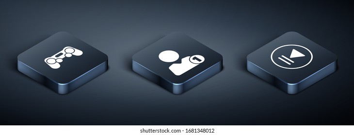 Seleccione Isomtric Gamepad, Rebobinar y Añadir al icono de amigo. Vector