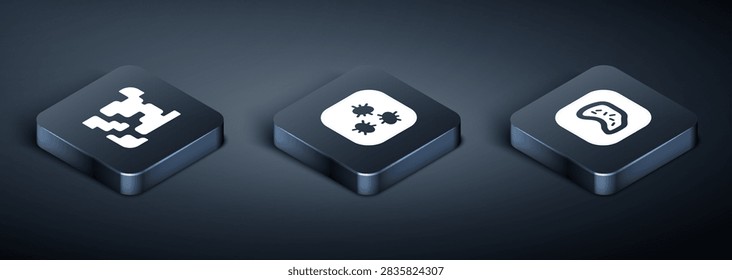 Set Isometric Gaseous, Bacteria and  icon. Vector