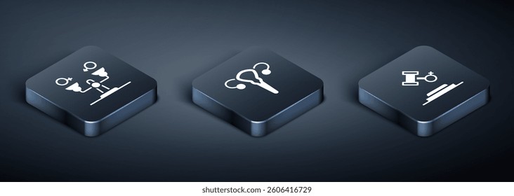 Set Isometric Gender equality, Female rights and reproductive system icon. Vector