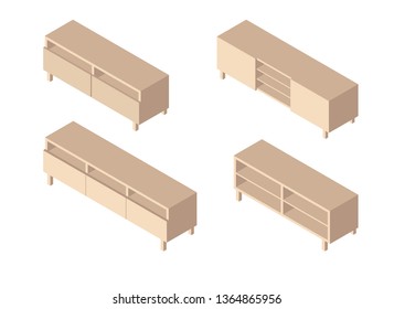 Set isometric geometric Cabinets for home and office isolated on white background. Cupboard  flat illustration for advertising banner concept for furniture stores, for mobile applications or games.