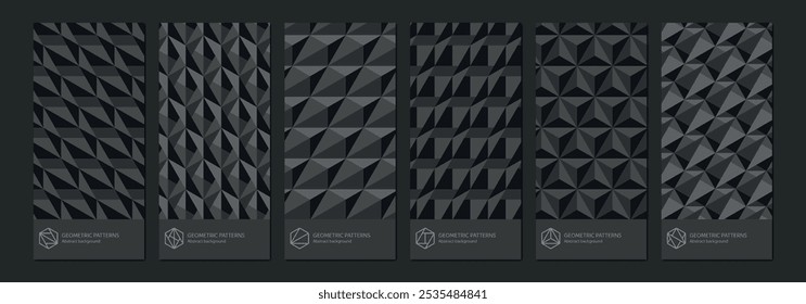 set Isometric geometric patterns dark gray cubes. Endless cubic background, seamless texture, vector illustration