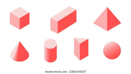 Set of isometric geometric shapes. Science, geometry and math. 3D illustration. Flat style. Isolated vector for presentation, infographic, website, apps and other uses.