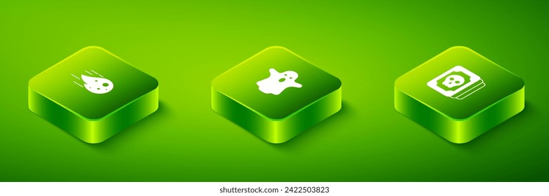 Set Isometric Ghost, Tarot cards and Fireball icon. Vector