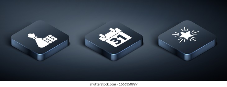 Set Isometric Gift box and bag, Christmas star and Calendar icon. Vector