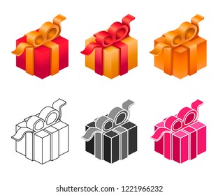 Set isometric gift box in differnet style