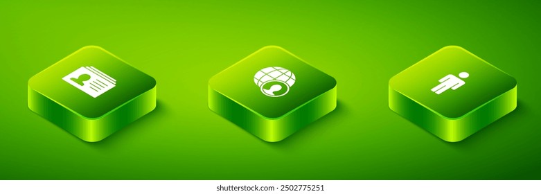 Set Isometric Globe and people, User of man and Resume icon. Vector