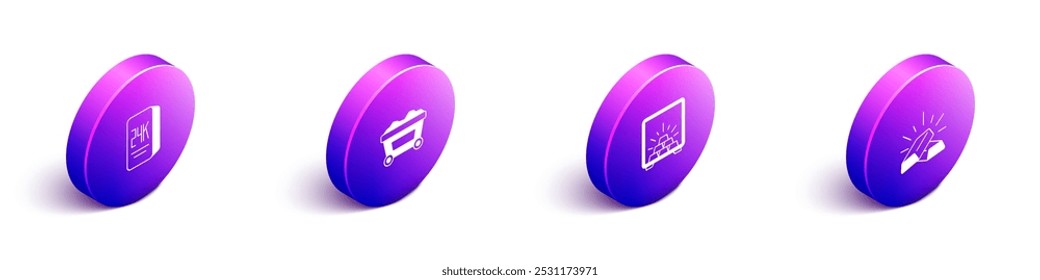 Set Isometric Gold Bars 24k, Mine Warenkorb mit Gold, Safe und Symbol. Vektorgrafik