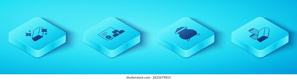 Set Isometric Gold bars, with certificate, coin gold and Molten being poured icon. Vector