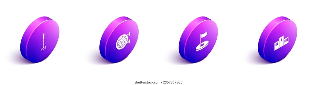 Set Isometric Golf club, sport, hole with flag and Award over sports winner podium icon. Vector